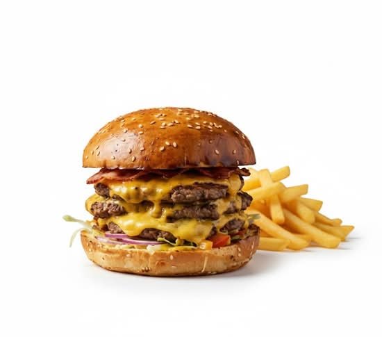 Le Biggest &mdash; burger triple steak, bacon, cheddar avec frites